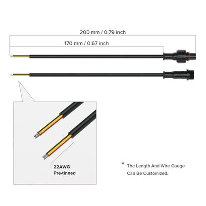 Led Connector 3pin 20cm Male to Female 22AWG White IP68 0.3mm2 5 Pairs/pck