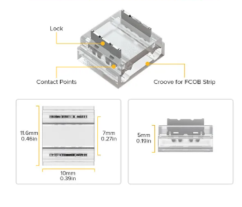 COB Cover Connector Transparent Solderless FPCB to FPCB/WIRE WS2811 WS2812B WS2815 2Pin 10mm 50pcs/pck