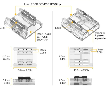 COB CCT Cover Connector Transparent Solderless FPCB to WIRE WS2811 WS2812B WS2815 4Pin 10mm 50pcs/pck