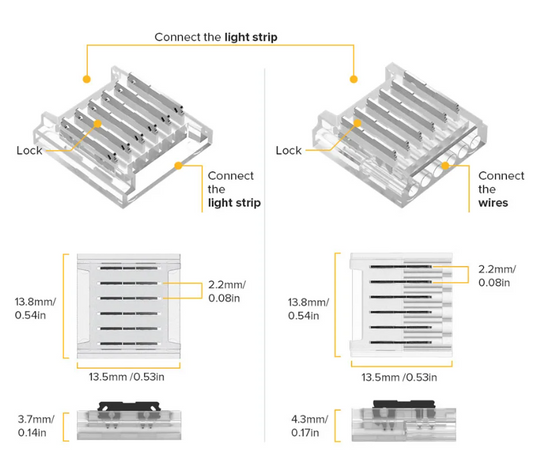 COB CCT Cover Connector Transparent Solderless FPCB to FPCB WS2811 WS2812B WS2815 4Pin 10mm 50pcs/pck