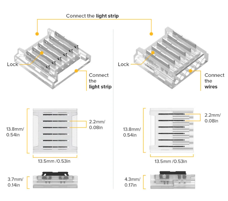 COB Cover Connector Transparent Solderless SMD FPCB to FPCB WS2811 WS2812B WS2815 6Pin 12mm 50pcs/pck