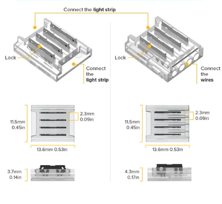 COB Cover Connector Transparent Solderless SMD FPCB to FPCB WS2811 WS2812B WS2815 4Pin 10mm 50pcs/pck