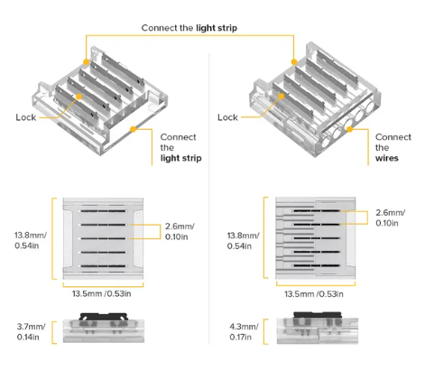 COB Cover Connector Transparent Solderless SMD FPCB to FPCB WS2811 WS2812B WS2815 5Pin 12mm 50pcs/pck